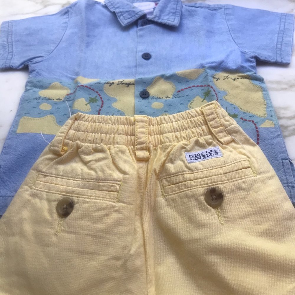 JACADI PARIS denim shirt and Lauren POLO shorts